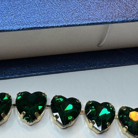 Green Glass Heart Tennis Bracelet in Rosetone (7.50-9.501n) - Picture 4 of 4